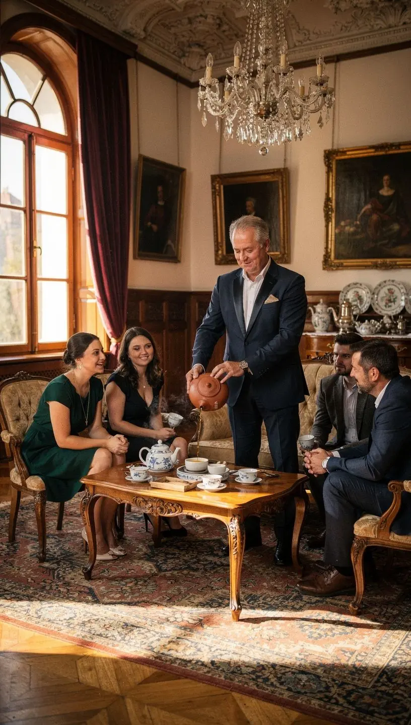 Egy csésze Ti Kuan Yin Oolong tea, gőzölgő aromával a háttérben.